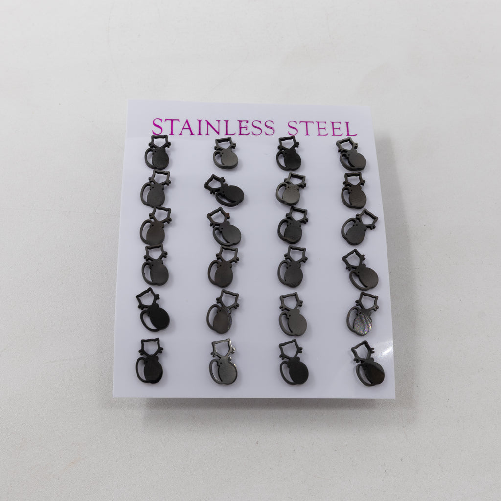 Paquete de 12 Pares de Aretes color Negro M2 Acero Inoxidable