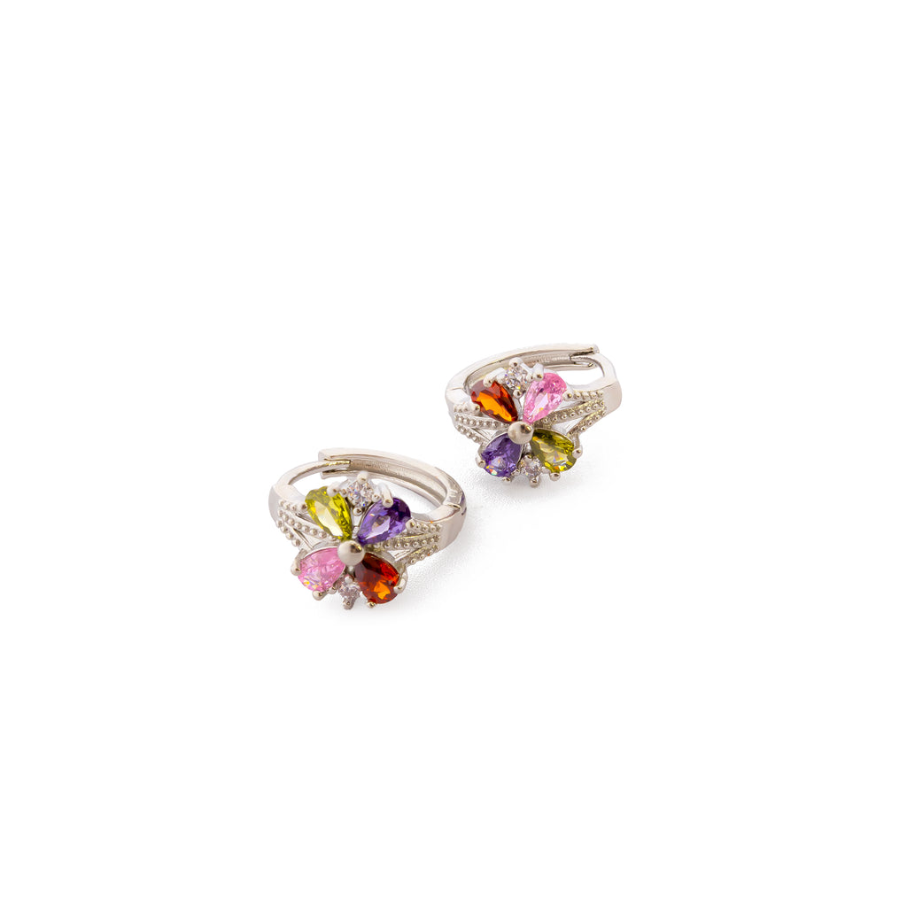 Aretes Plateados Huggies con Piedras Multicolor M8 Oro Laminado