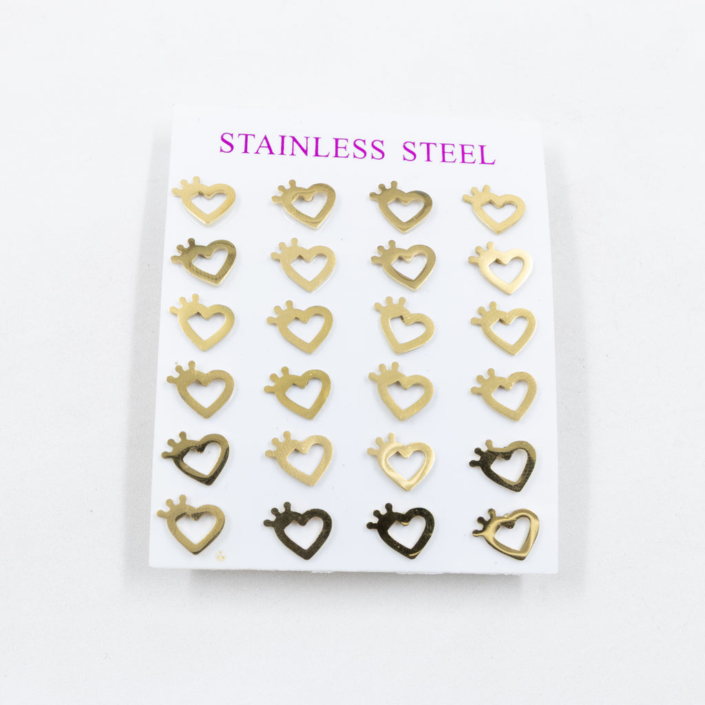 Paquete de 12 Pares de Aretes Dorados M9 Acero Inoxidable