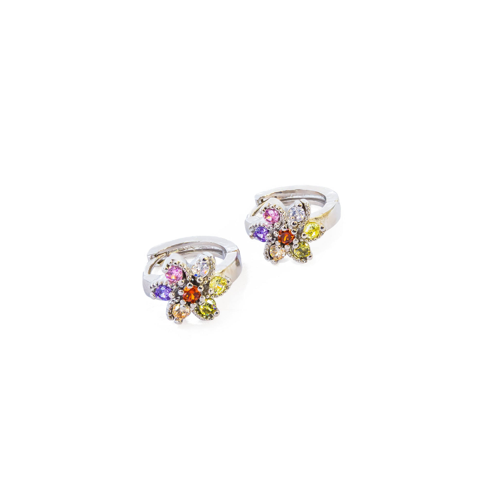 Aretes Plateados Huggies con Piedras De Color M6 Oro Laminado