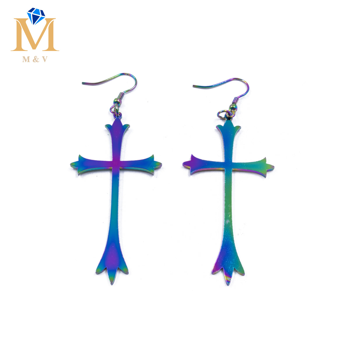 Aretes color Tornasol de cruz M2 Acero Inoxidable