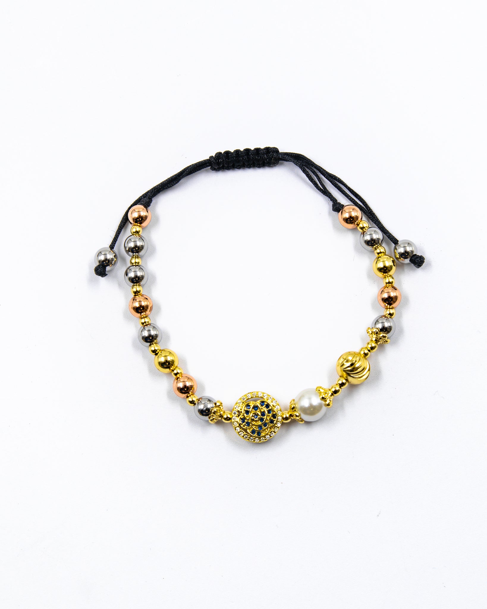 Pulsera de cuentas ajustable con dije - M1 Oro Laminado