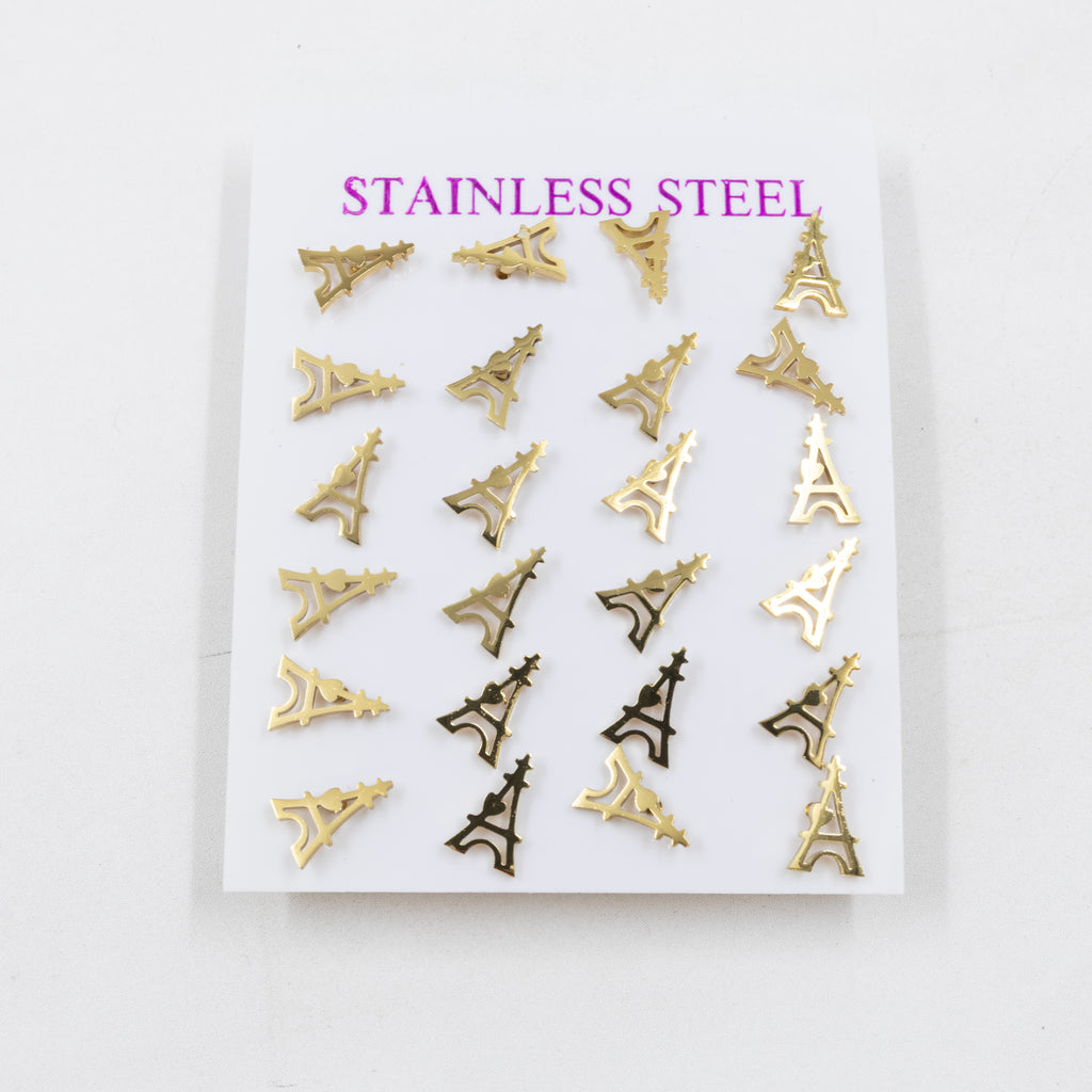Paquete de 12 Pares de Aretes Dorados M4 Acero Inoxidable