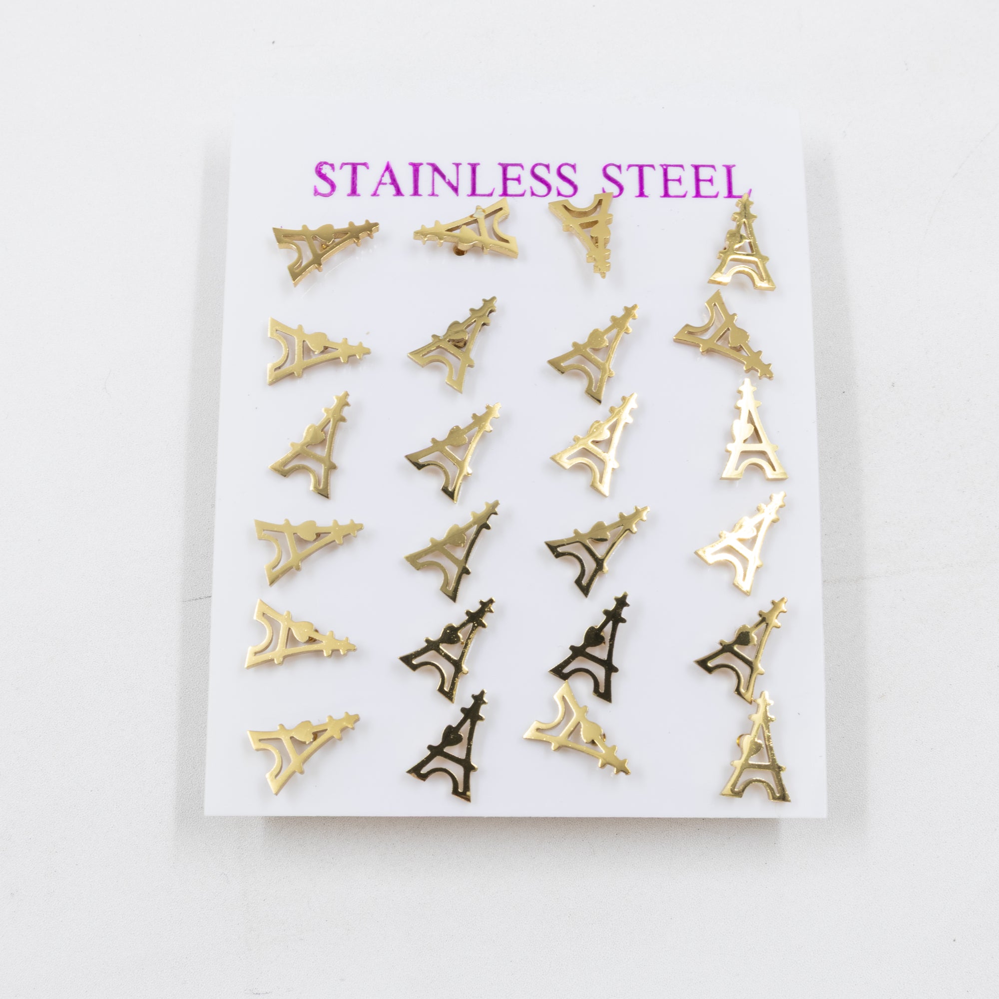 Paquete de 12 Pares de Aretes Dorados M4 Acero Inoxidable