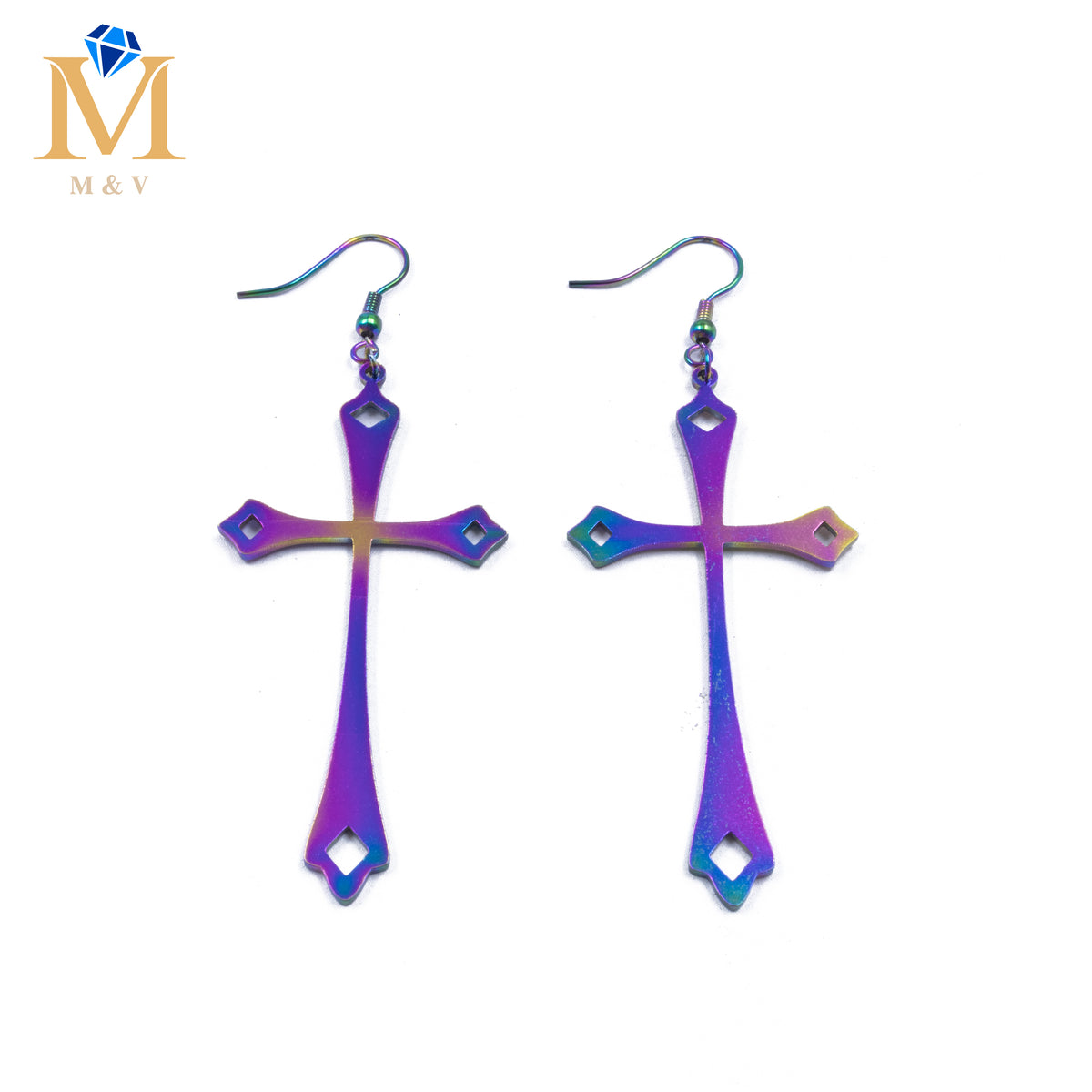 Aretes color Tornasol de cruz M2 Acero Inoxidable