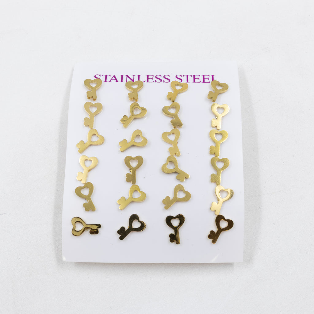 Paquete de 12 Pares de Aretes Dorados M5 Acero Inoxidable