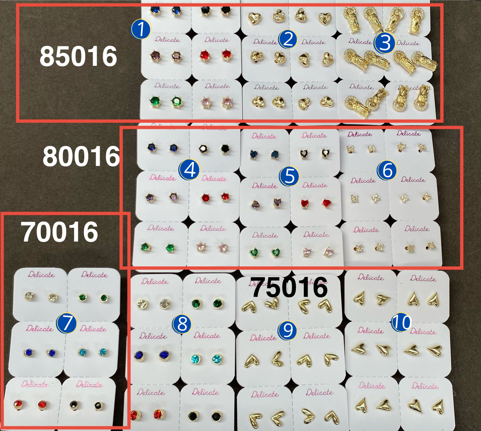 Paquete de 6 pares de Aretes Dorados M76 Oro Laminado