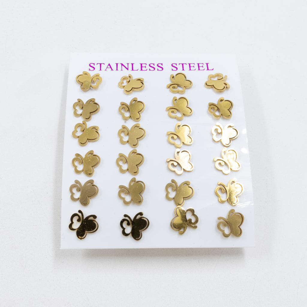 Paquete de 12 Pares de Aretes Dorados M3 Acero Inoxidable