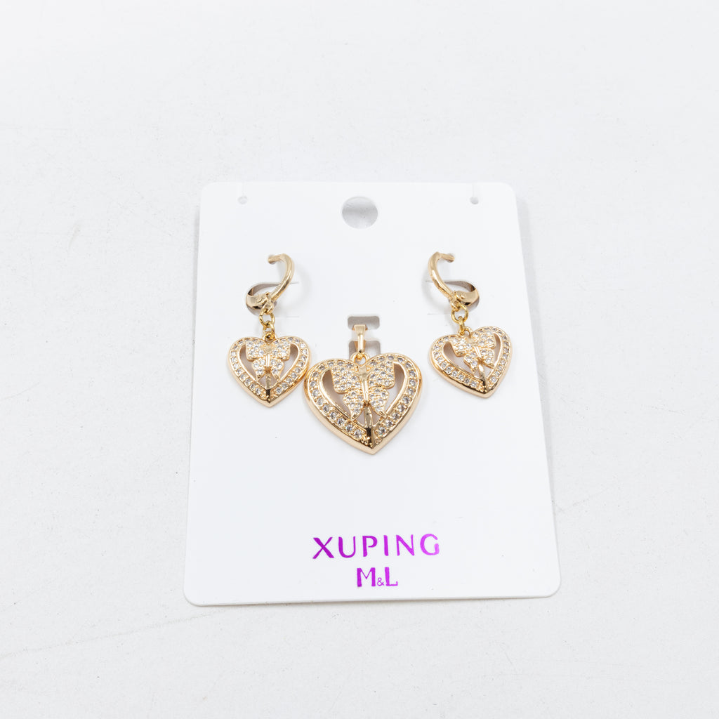 Conjunto de de Aretes y Dije M1 Oro Laminado
