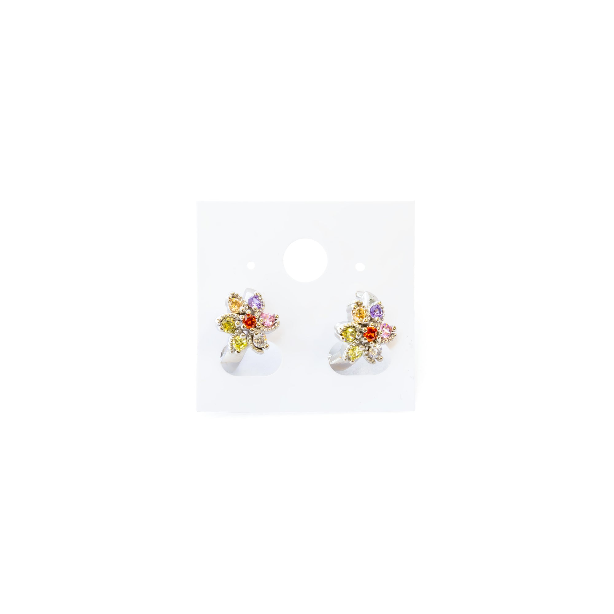 Aretes Plateados Huggies con Piedras De Color M4 Oro Laminado
