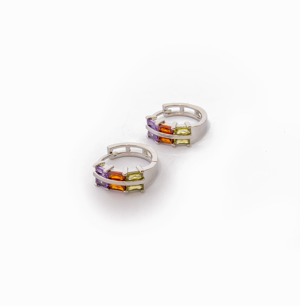 Aretes Plateados Huggies con Piedras De Color M5 Oro Laminado
