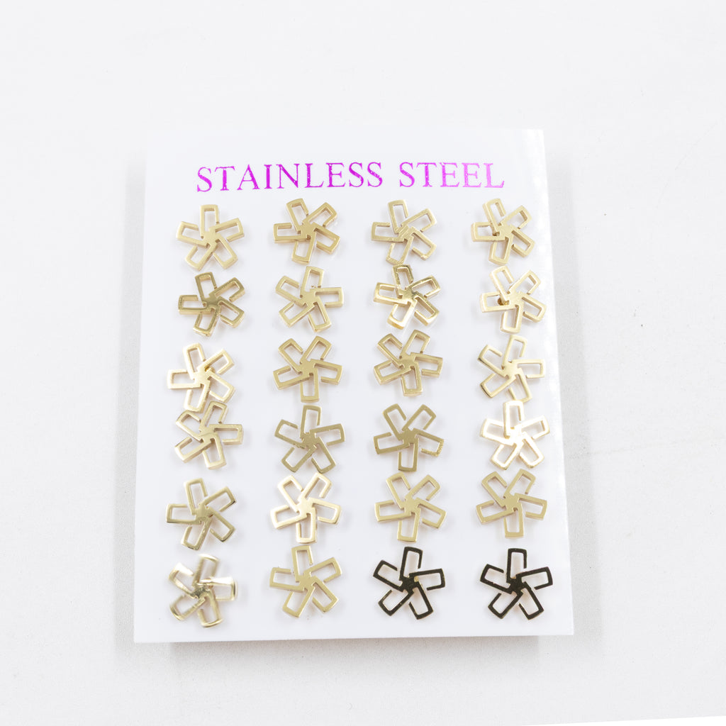 Paquete de 12 Pares de Aretes Dorados M8 Acero Inoxidable