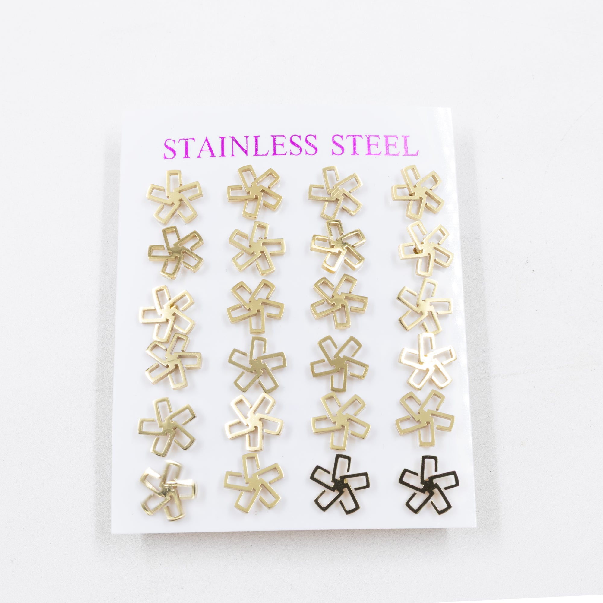 Paquete de 12 Pares de Aretes Dorados M8 Acero Inoxidable