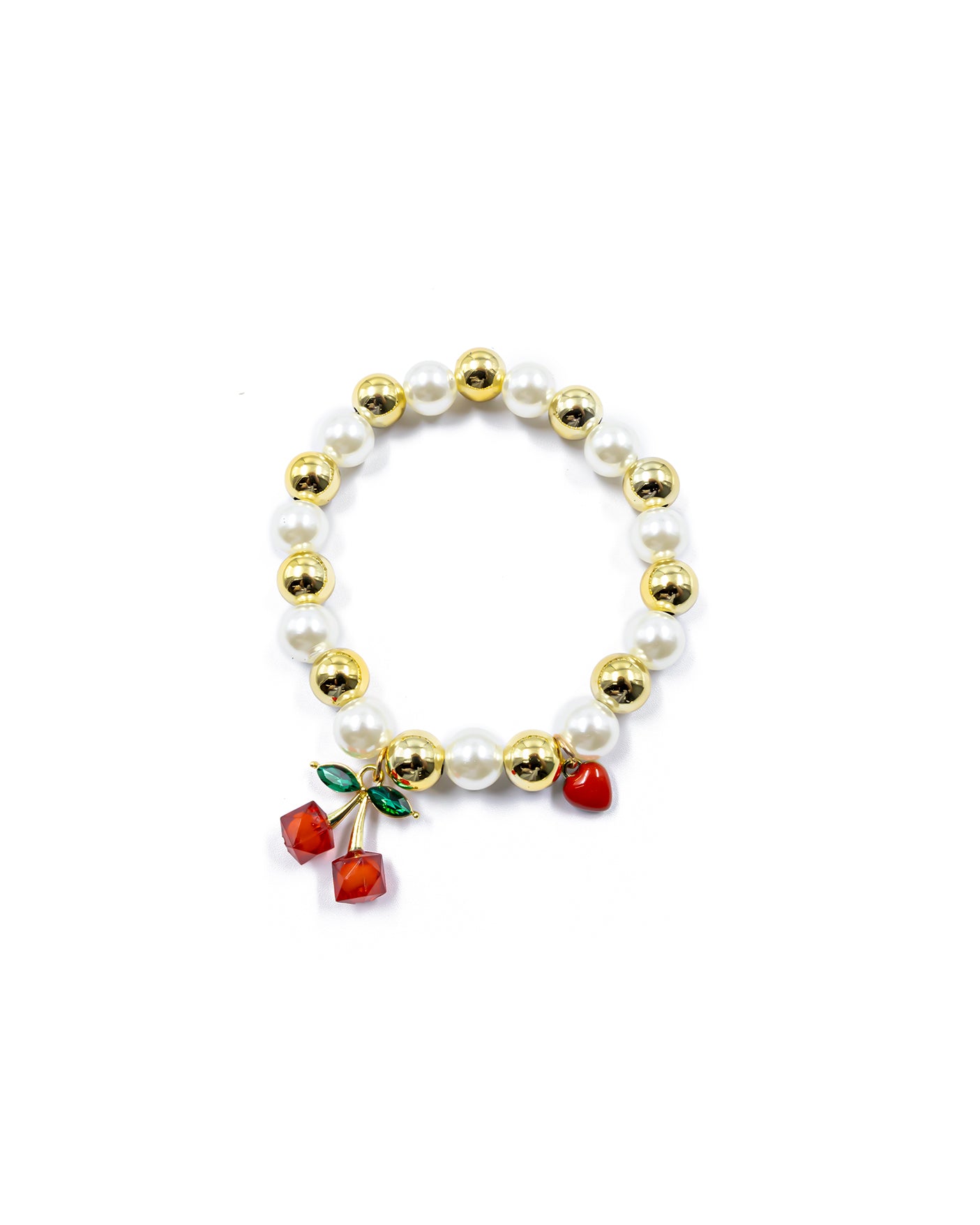 PULSERA DE PERLAS CON DIJE DE FRUTAS - M3 ORO LAMINADO