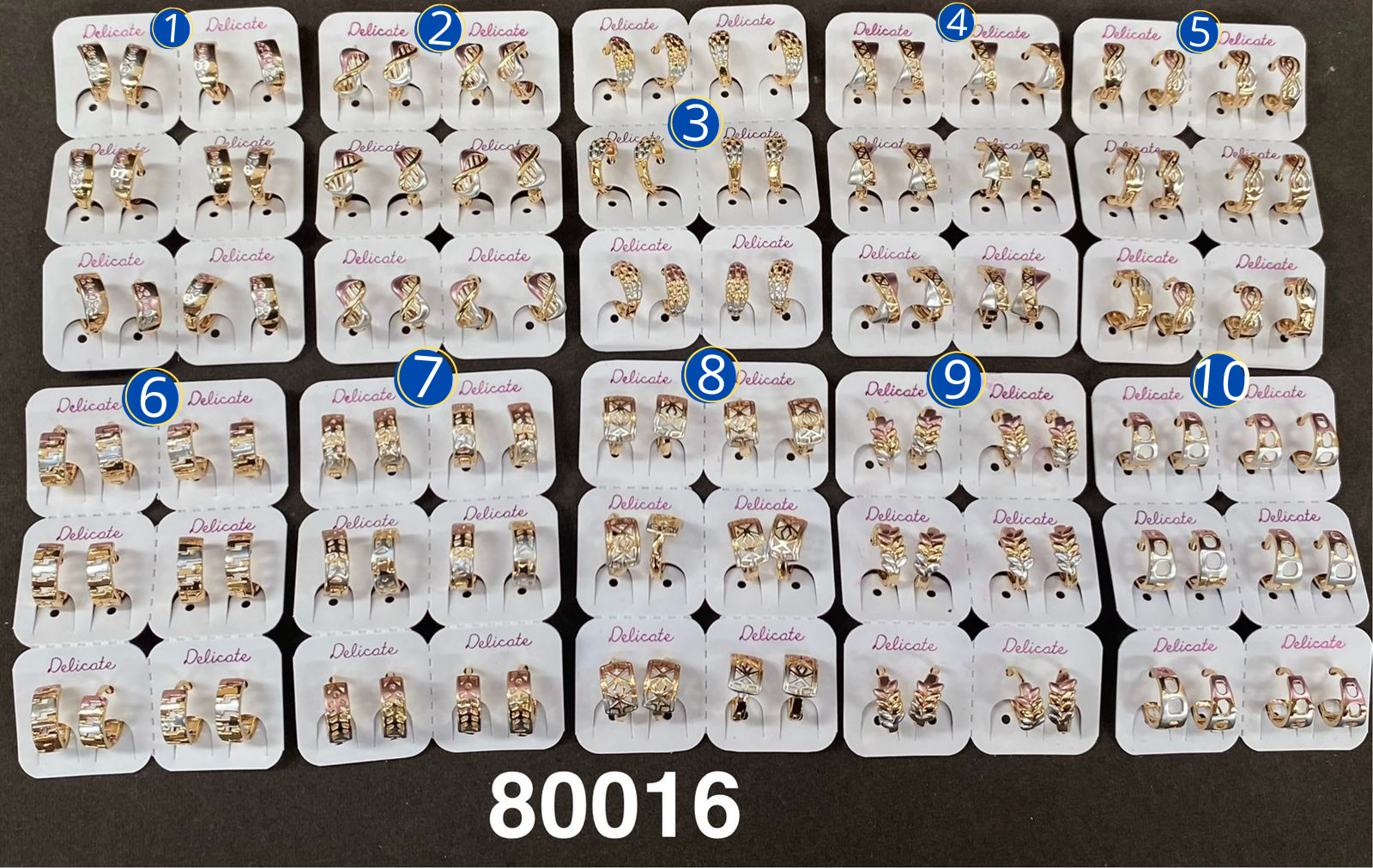 Paquete de 6 pares de Aretes Dorados M54 Oro Laminado