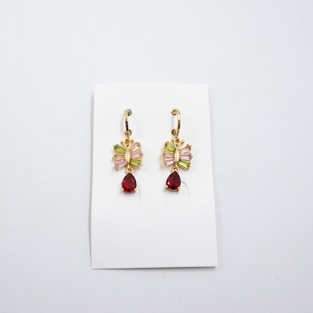 Aretes Largos Dorados con piedras M5 Oro Laminado