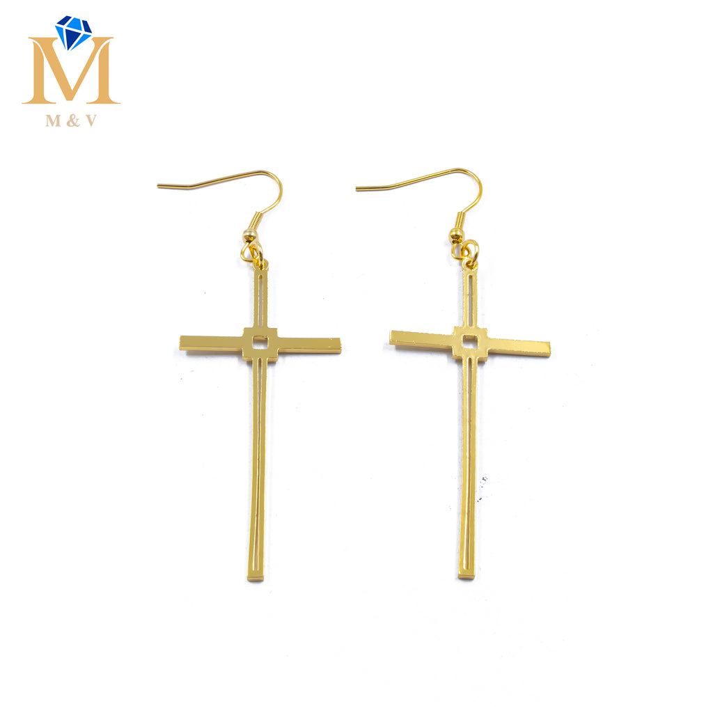 Aretes Dorados de cruz M1 Acero Inoxidable