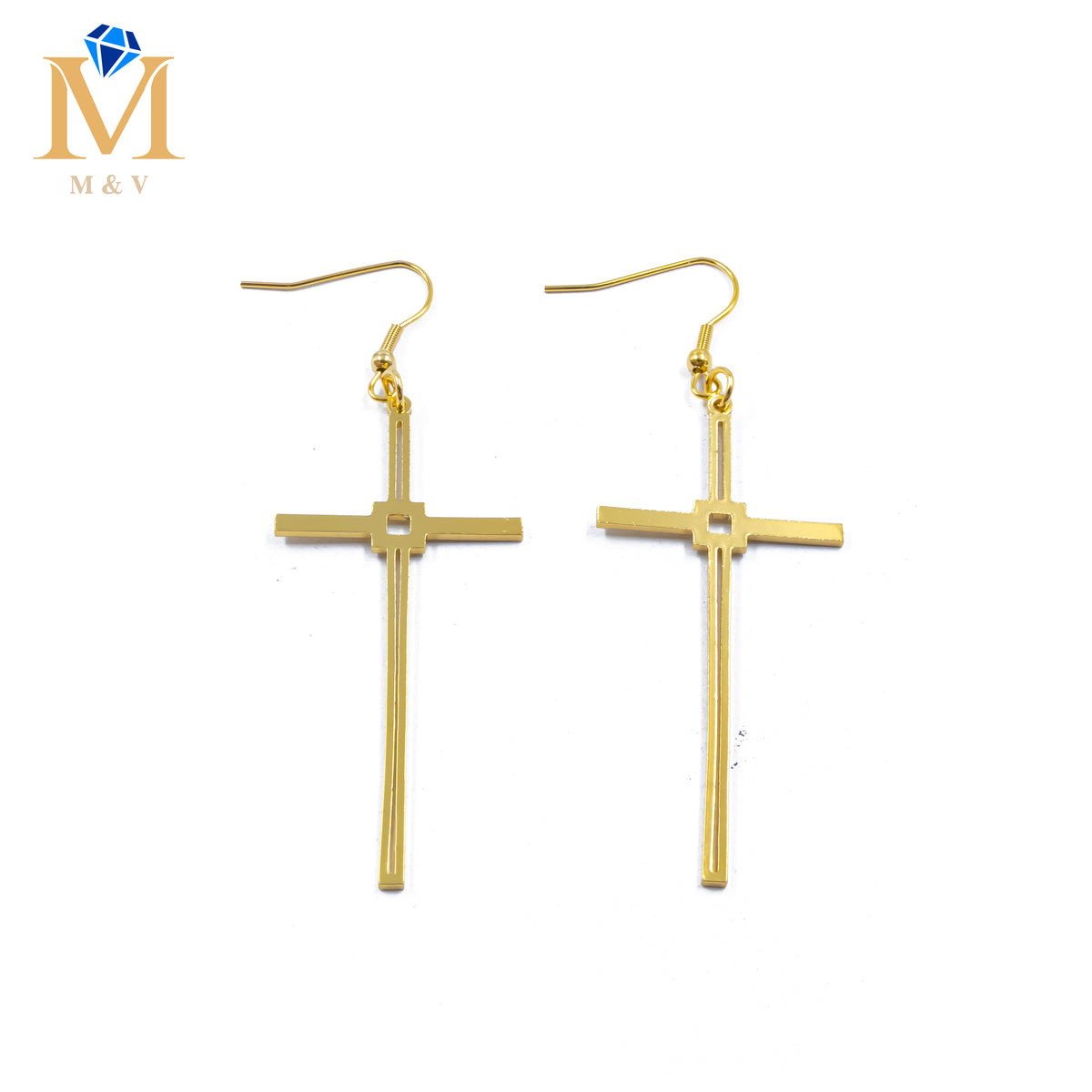 Aretes Dorados de cruz M1 Acero Inoxidable