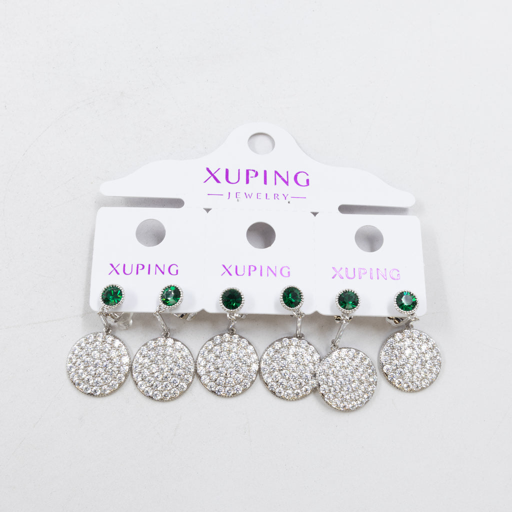 Paquete de tres pares de Aretes Plateados Xuping con piedras M1 Oro Laminado