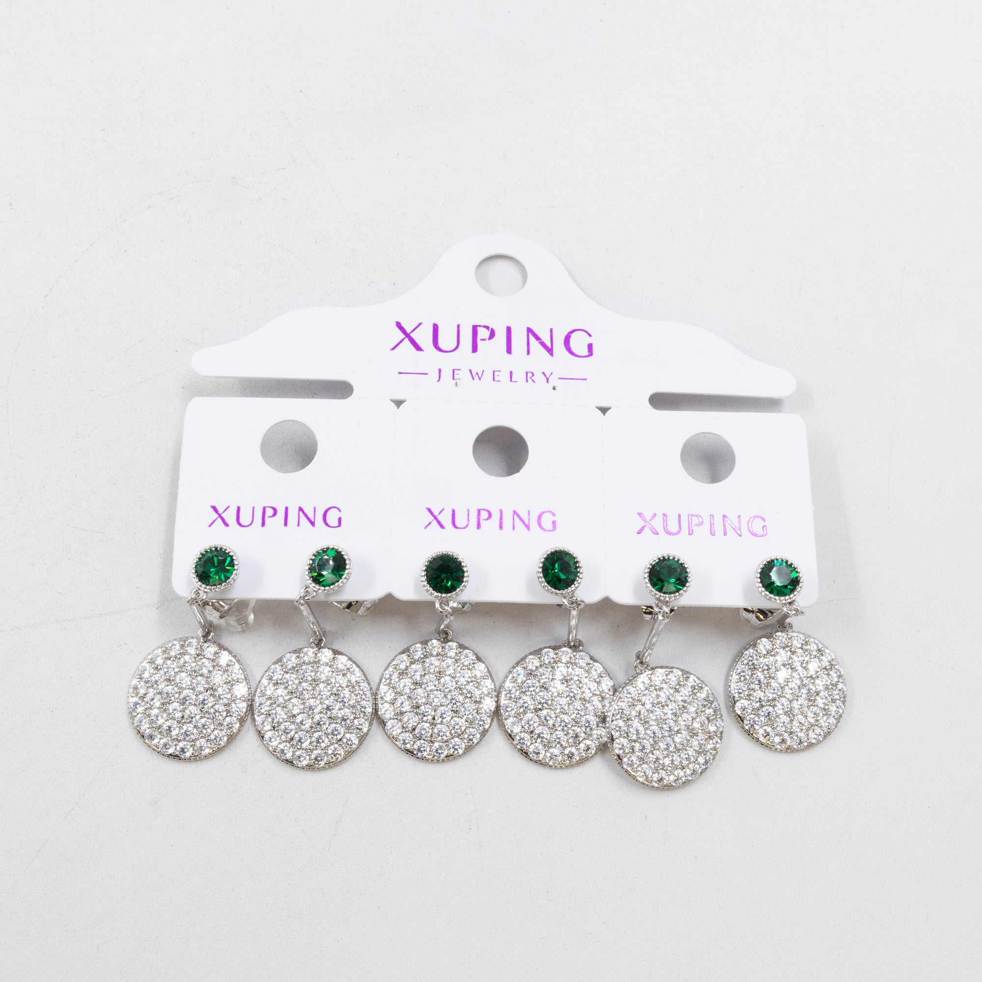 Paquete de tres pares de Aretes Plateados Xuping con piedras M1 Oro Laminado