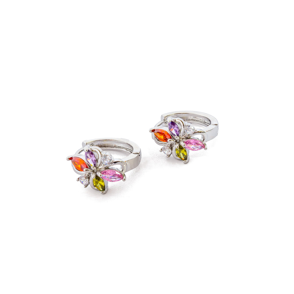 Aretes Plateados Huggies con Piedras Multicolor M8 Oro Laminado