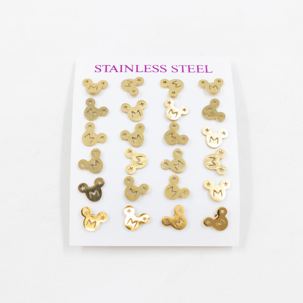 Paquete de 12 Pares de Aretes Dorados M6 Acero Inoxidable