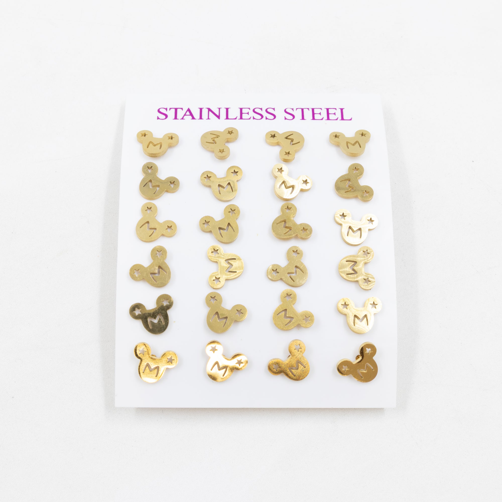 Paquete de 12 Pares de Aretes Dorados M6 Acero Inoxidable