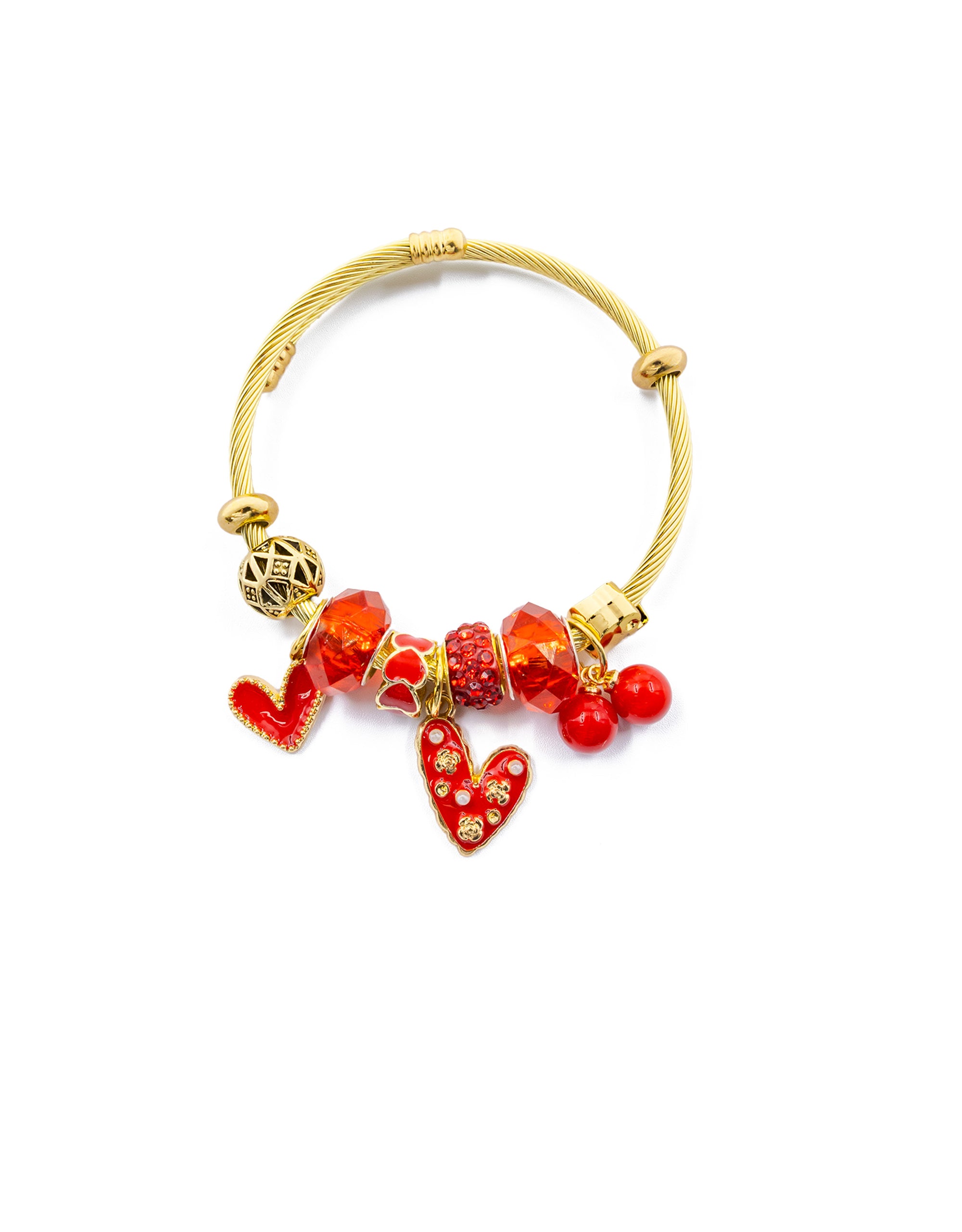 PULSERA DE PERLAS CON DIJE DE FRUTAS - M5 ORO LAMINADO