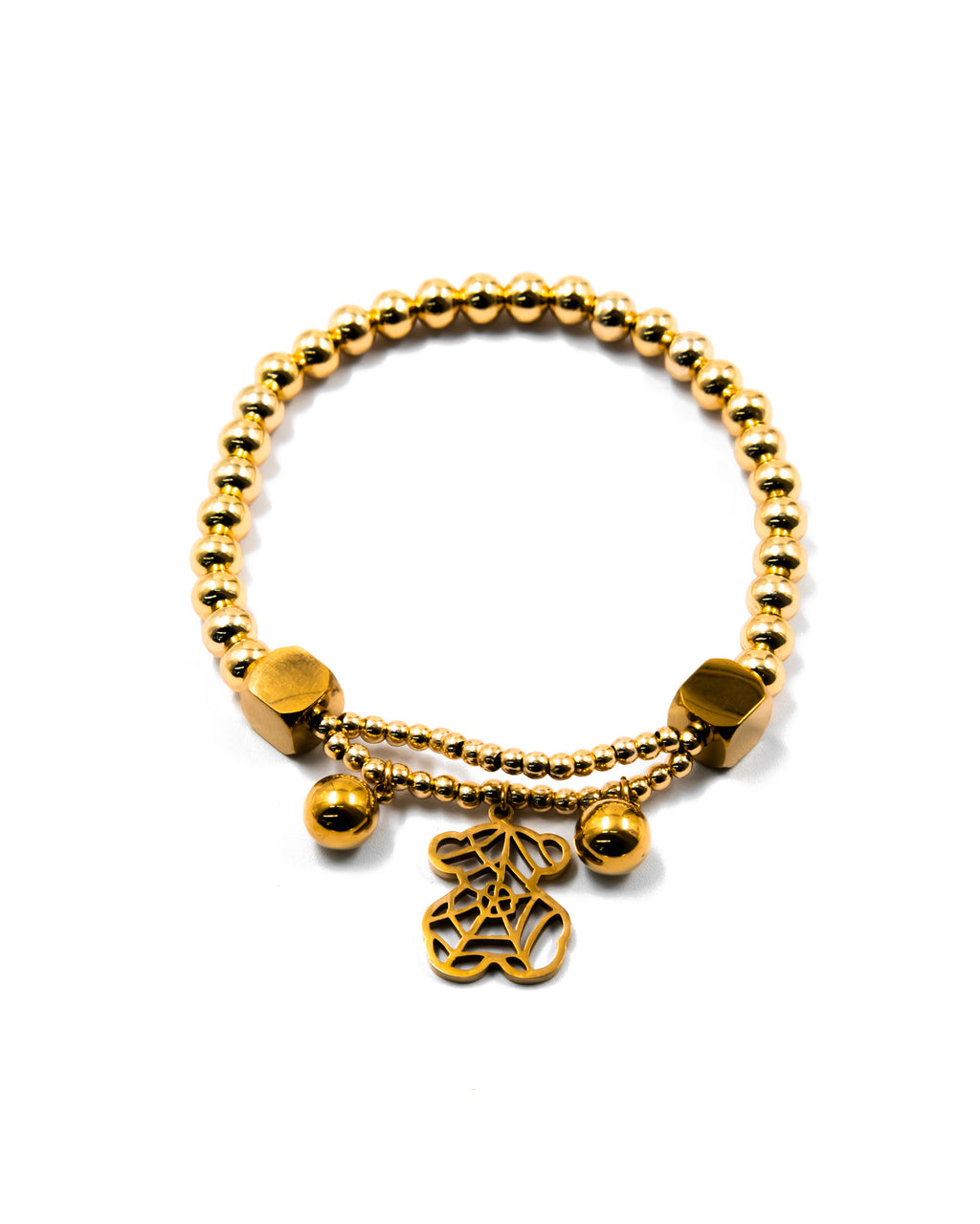 Pulsera de cuentas con dije de Oso - M2 Oro Laminado