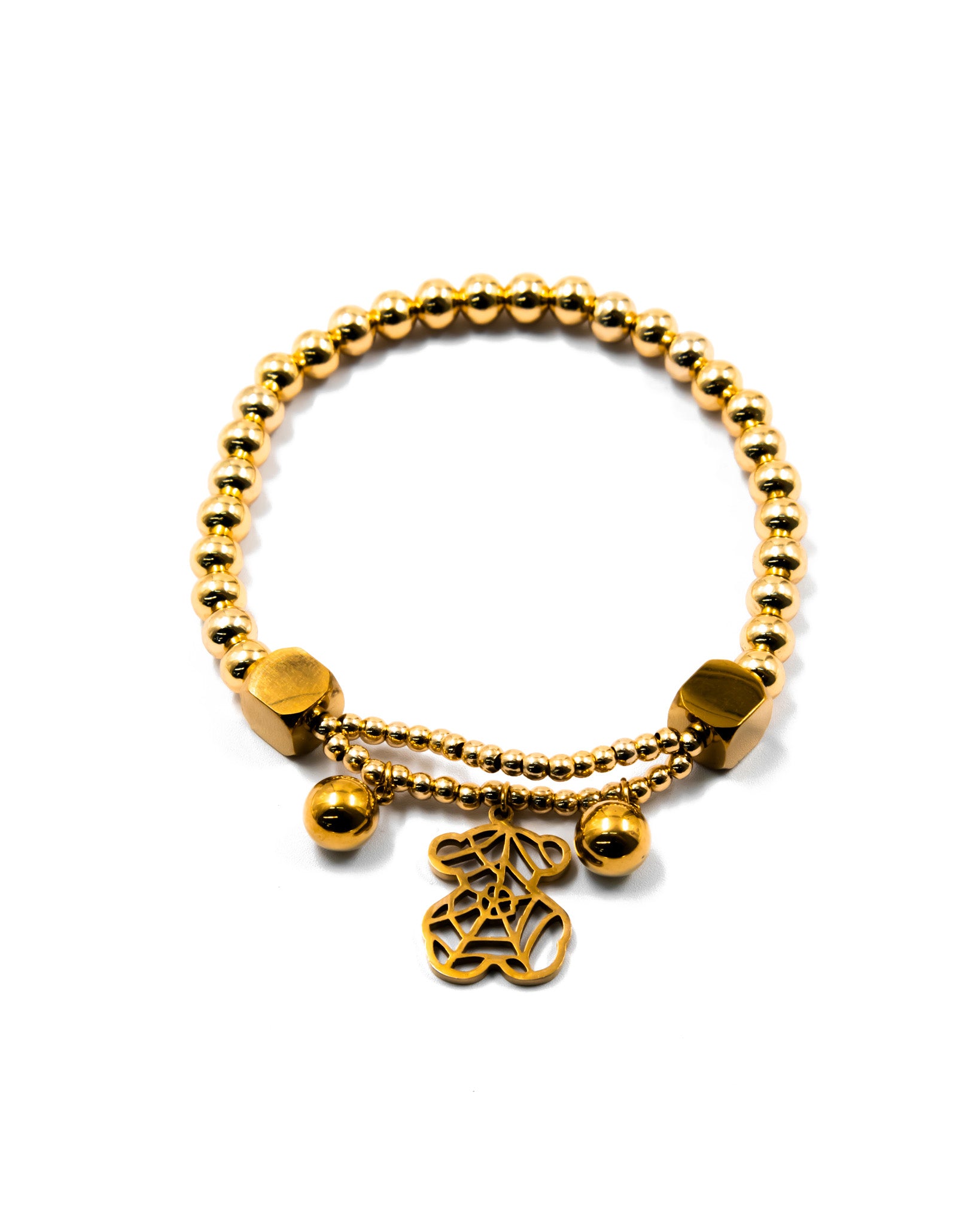 Pulsera de cuentas con dije de Oso - M2 Oro Laminado