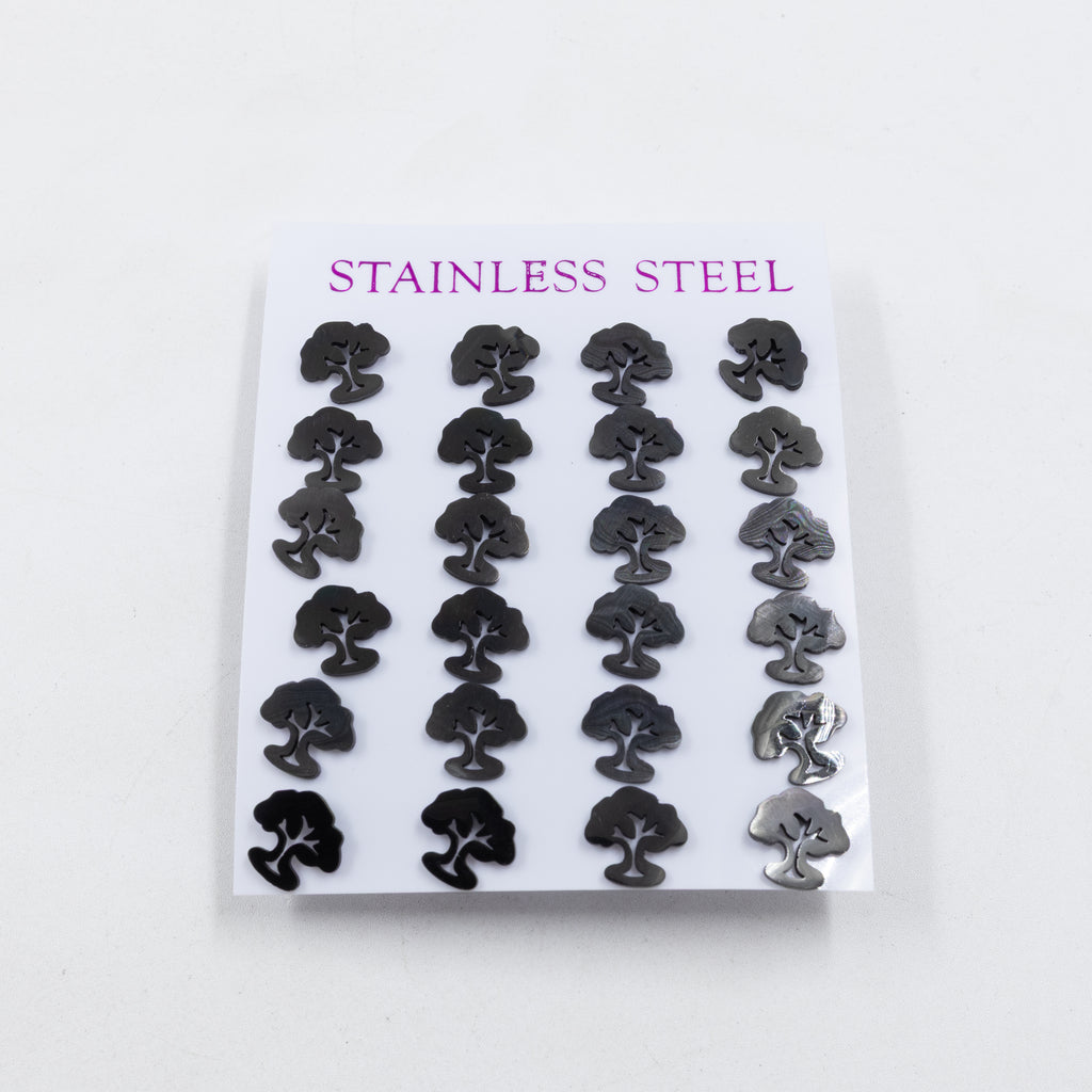 Paquete de 12 Pares de Aretes color Negro M1 Acero Inoxidable