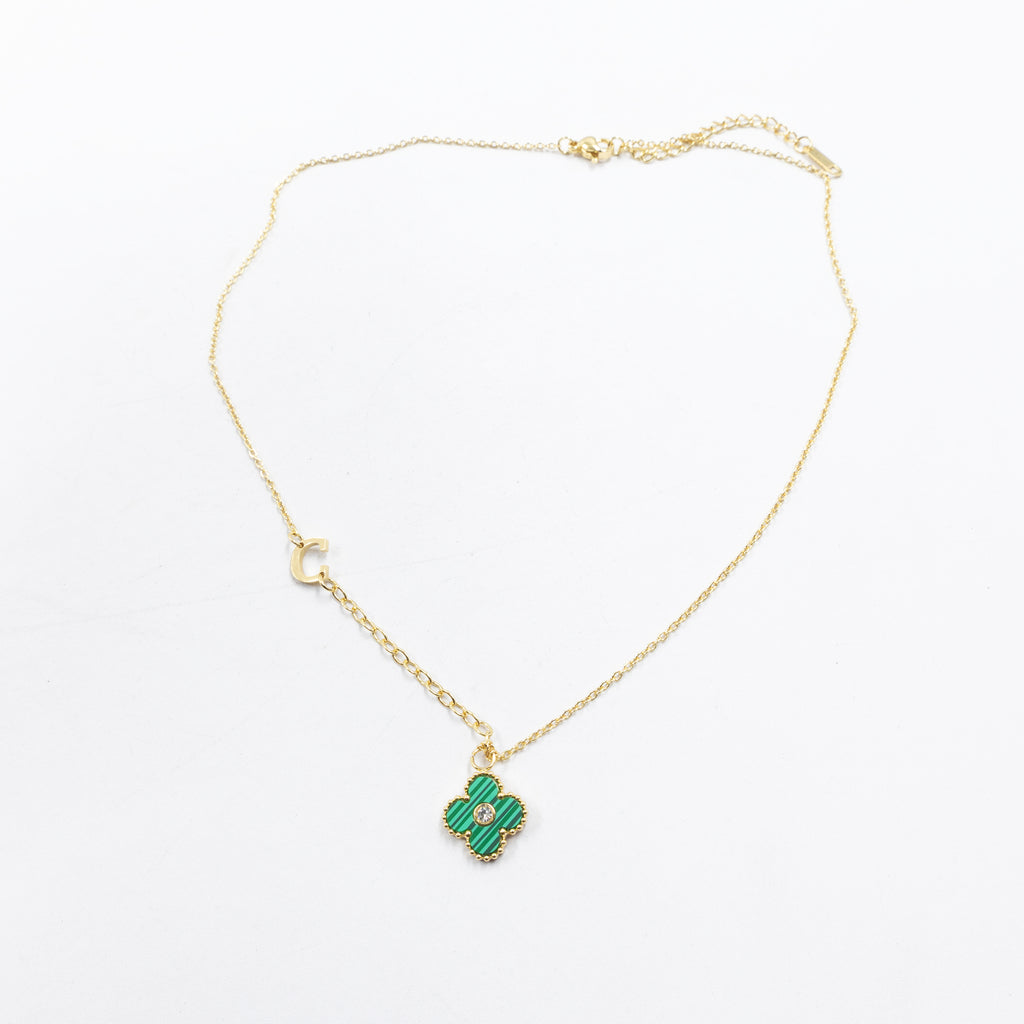 Collar de Dije de Trebol y letra A, B, C M1 Oro Lamnado