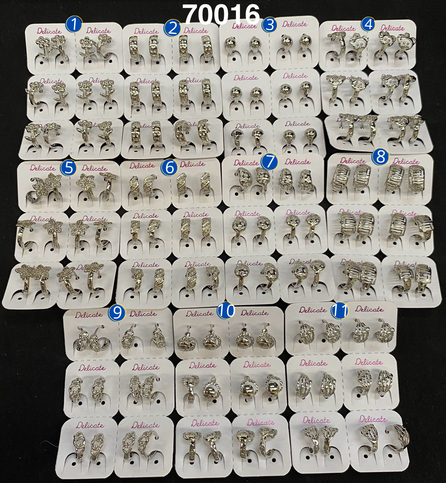 Paquete de 6 pares de aretes plateados M17 Oro Laminado