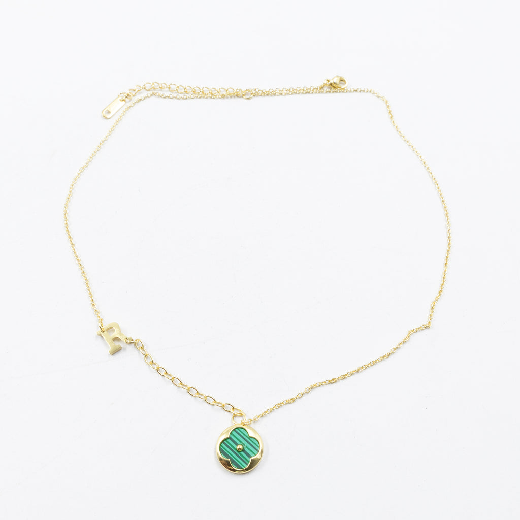 Collares Dorados con dijes de letra N,P,R y dije de Trebol M5 Oro Laminado