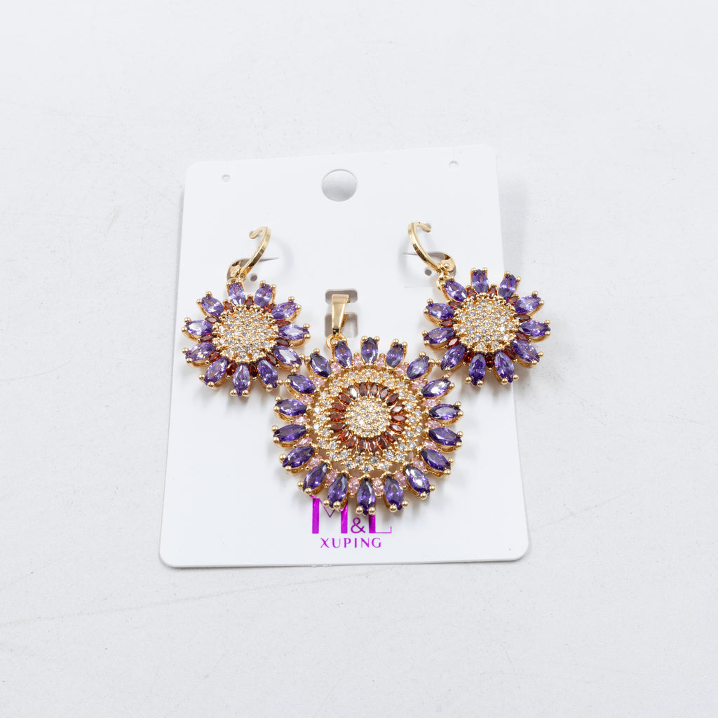 Conjunto de de Aretes y Dije M8 Oro Laminado
