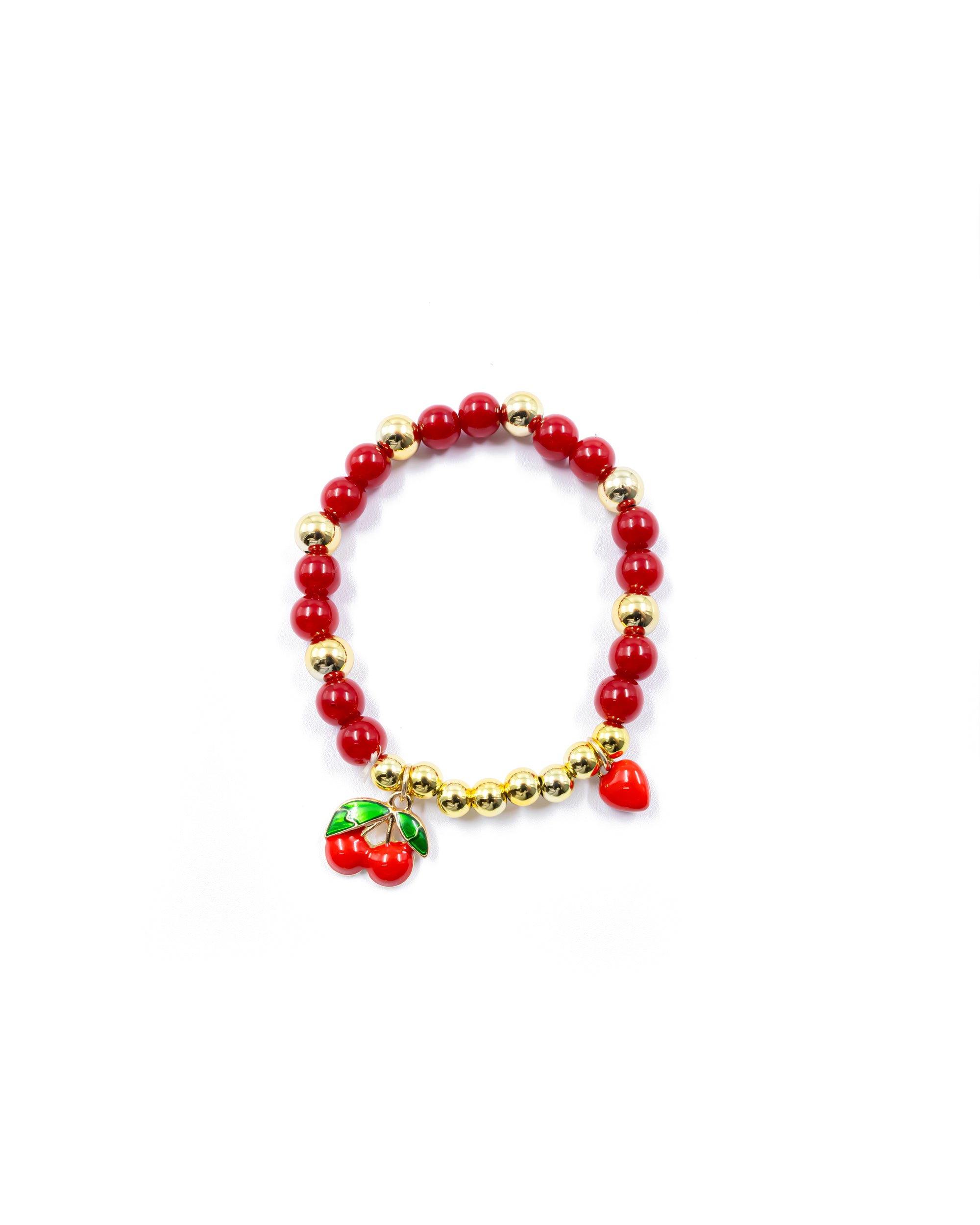 PULSERA DE PERLAS CON DIJE DE FRUTAS - M4 ORO LAMINADO