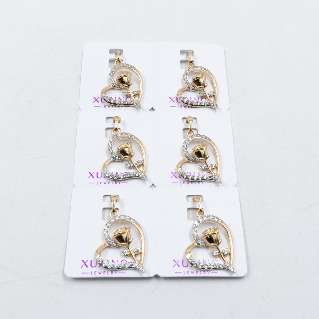 Paquete de 6 dijes con Piedras Oro Rosado  M1 Oro Laminado