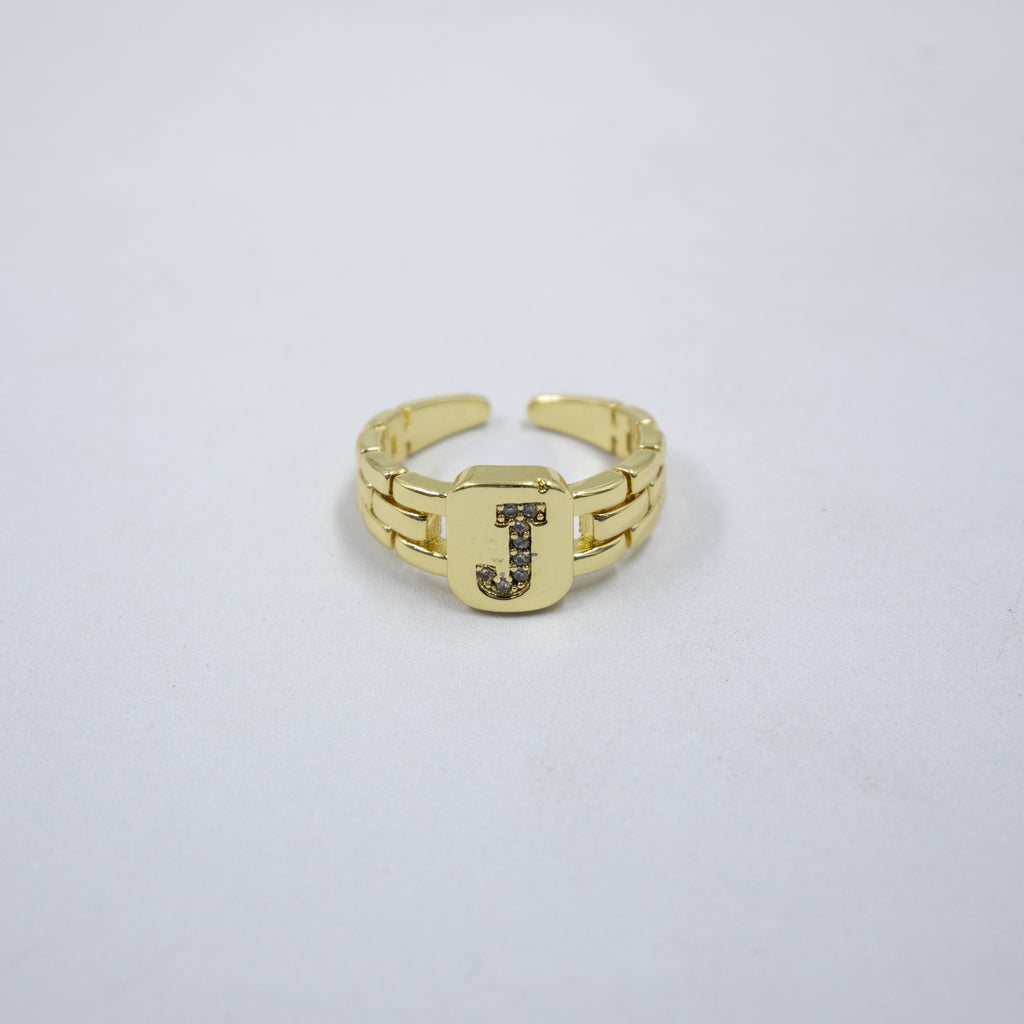 Anillos Dorados Ajustables De Letras con piedras M1 Oro Laminado