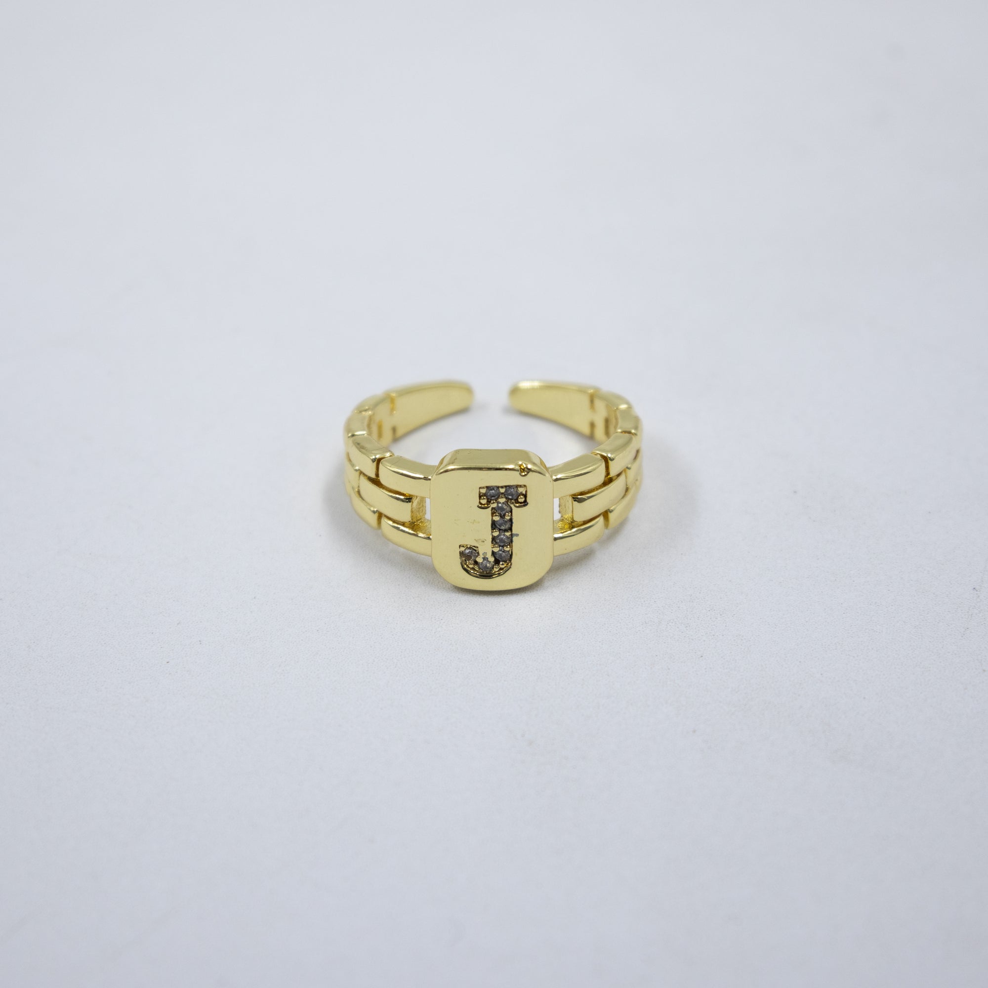 Anillos Dorados Ajustables De Letras con piedras M1 Oro Laminado