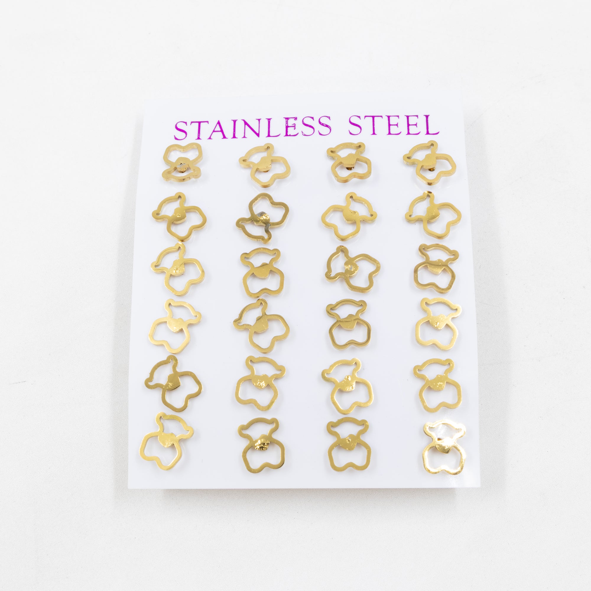 Paquete de 12 Pares de Aretes Dorados M7 Acero Inoxidable