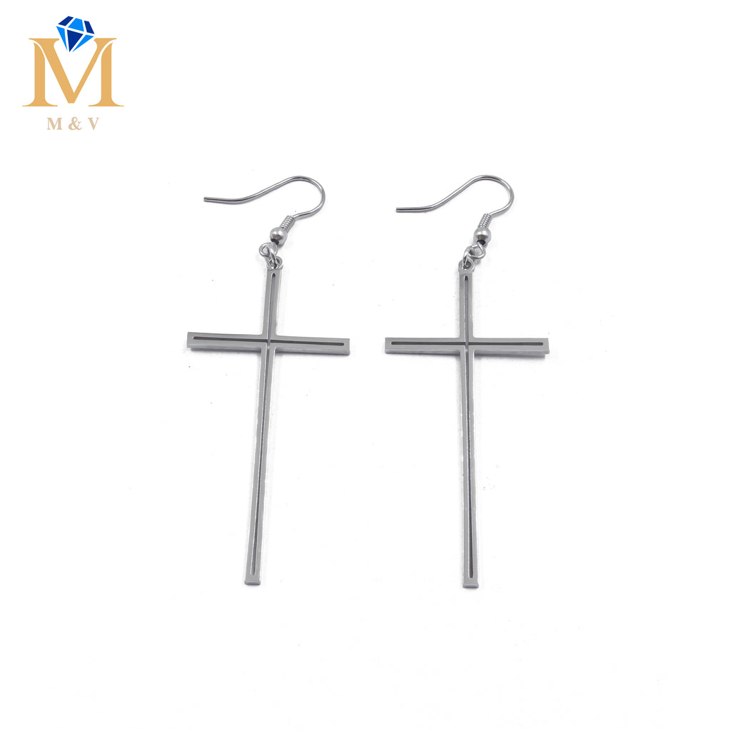 Aretes Plateados de cruz M3 Acero Inoxidable