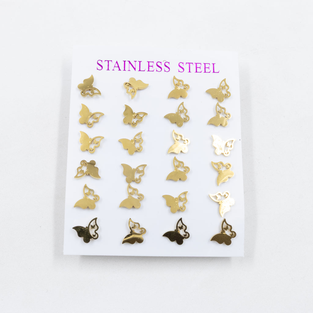 Paquete de 12 Pares de Aretes Dorados M9 Acero Inoxidable