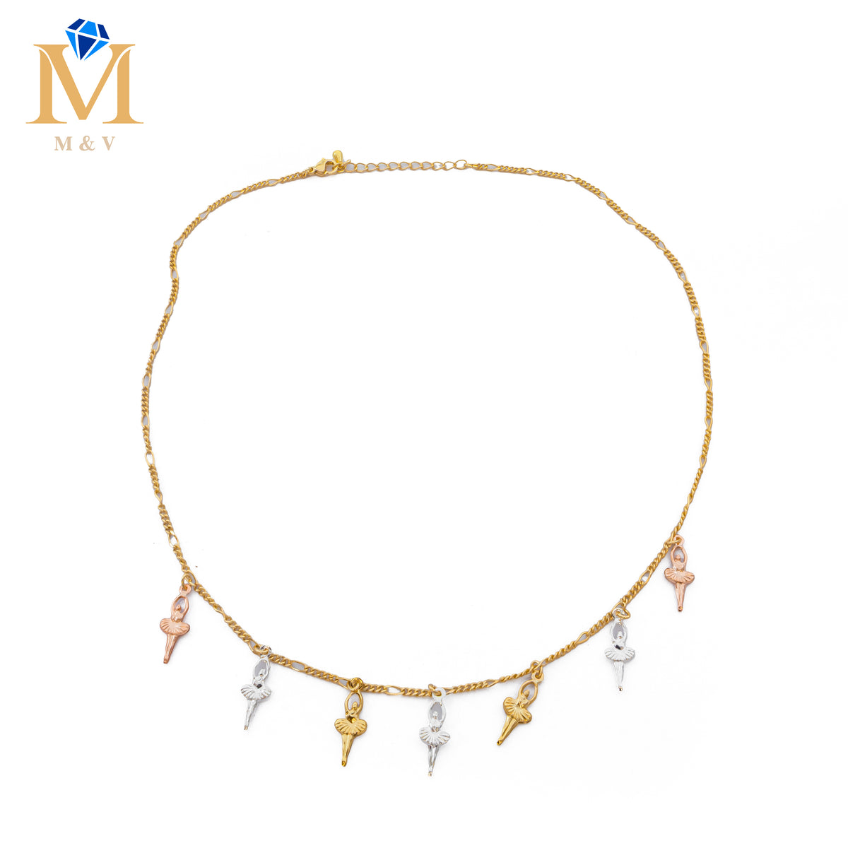 Collares Dorados con dijes de tres colores M1 Oro Laminado
