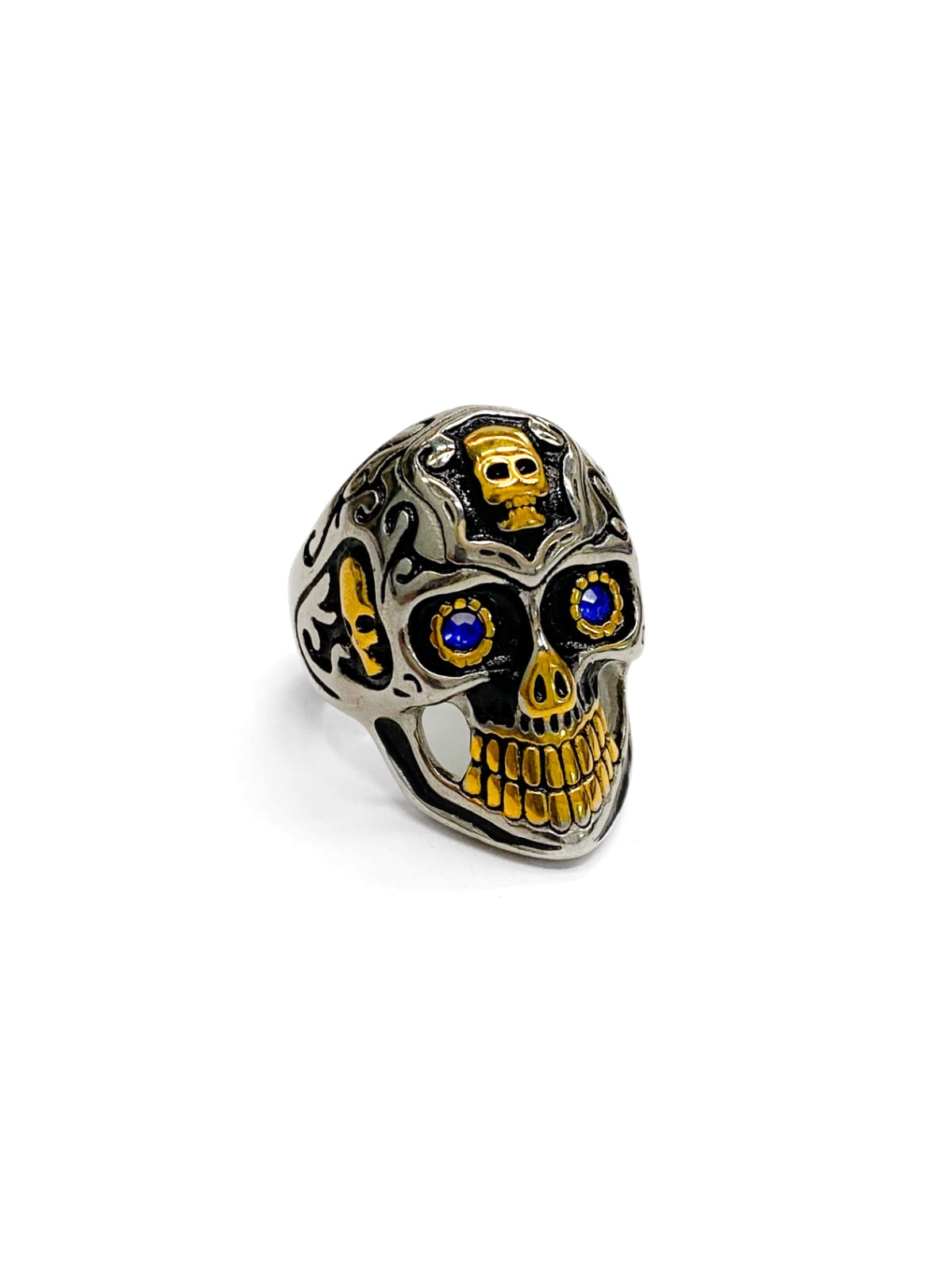Anillo Calavera Dorado y Plateado Acero Inoxidable M16
