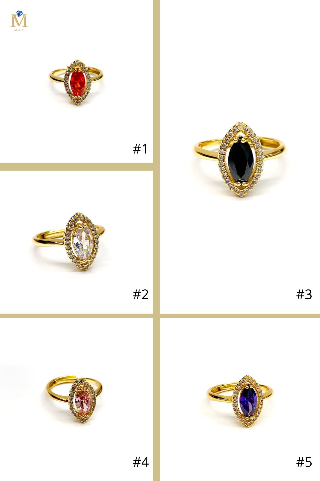 Anillo Dorado Piedras de Colores Ajustable M2 Oro Laminado