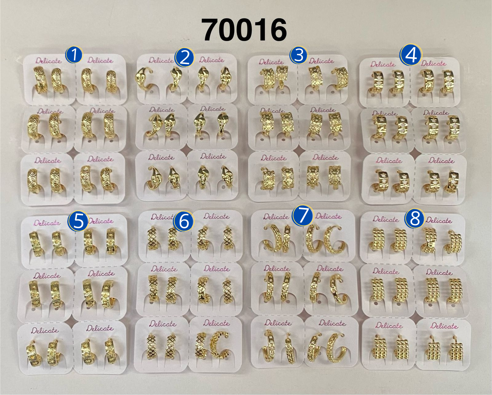 Paquete de 6 pares de Aretes Dorados M38 Oro Laminado