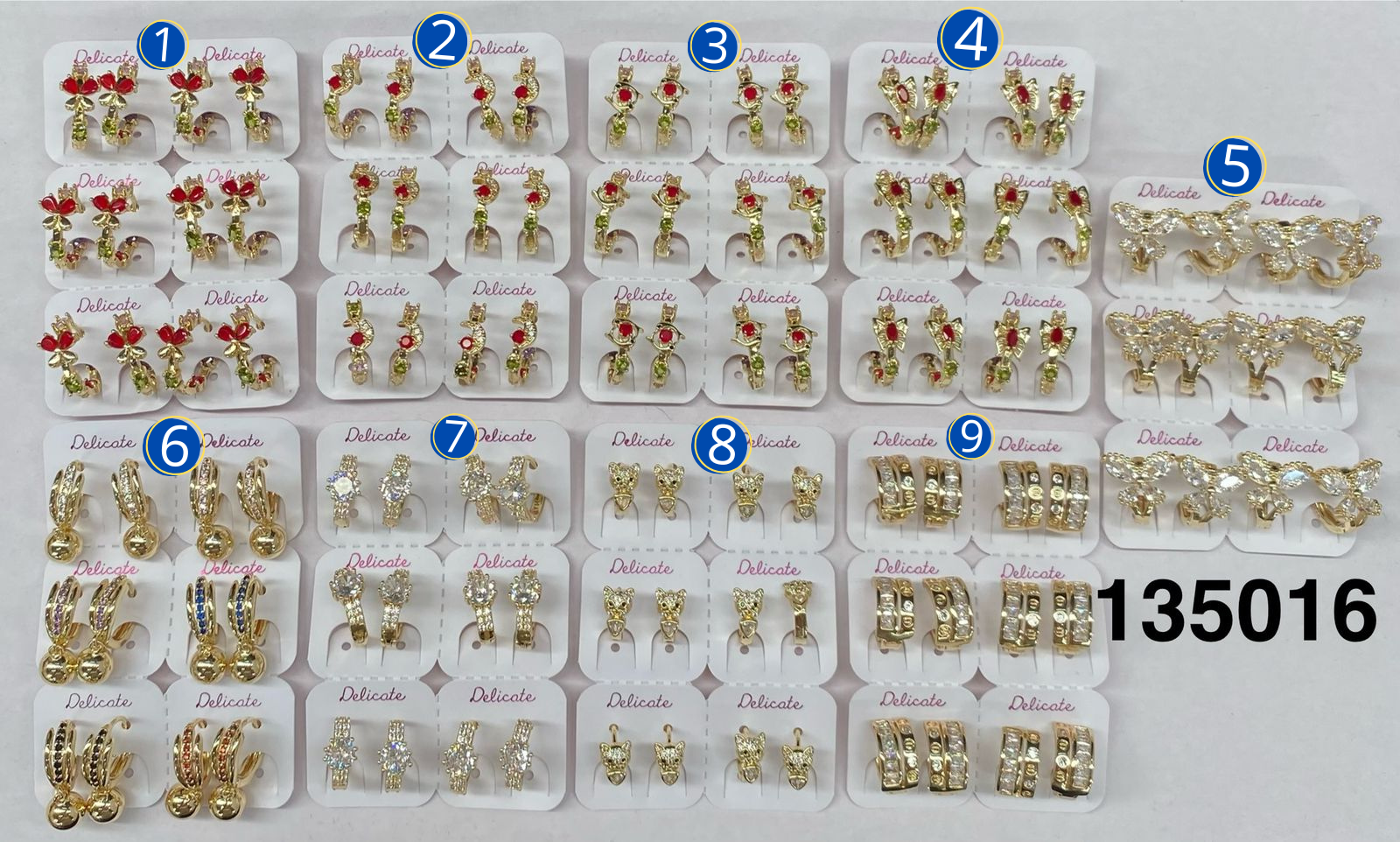 Paquete de 6 pares de Aretes Dorados M13 Oro Laminado