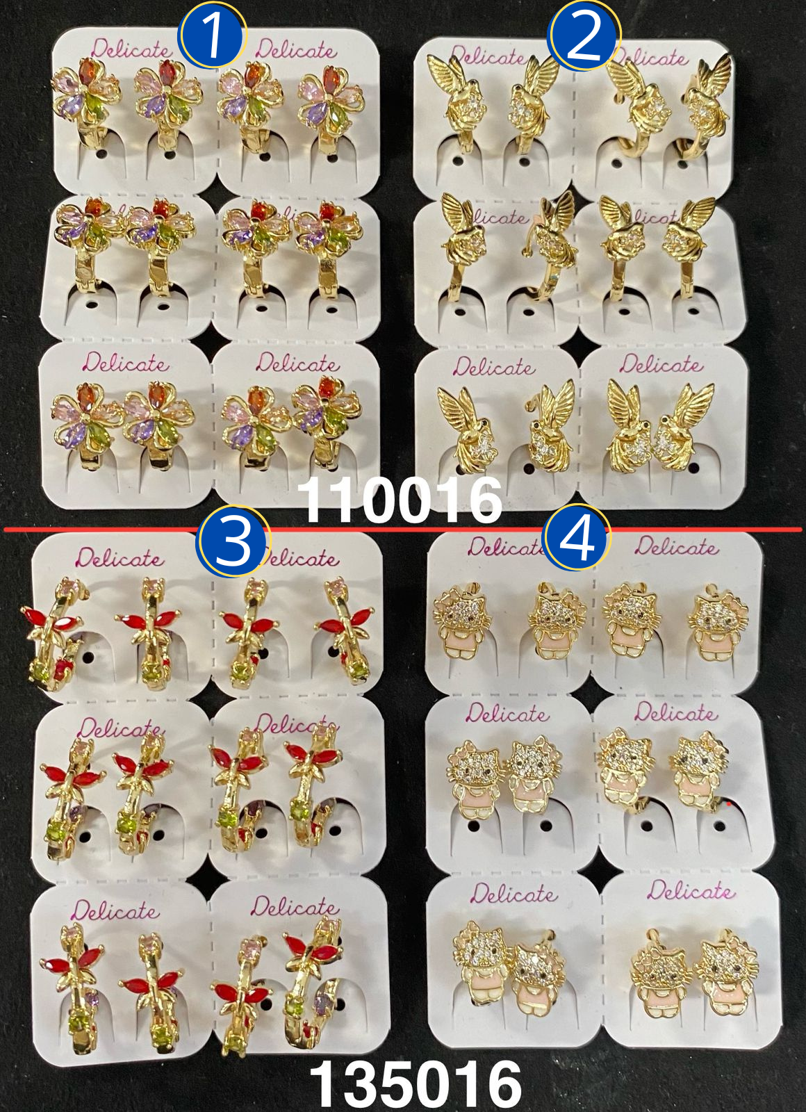 Paquete de 6 pares de Aretes Dorados M11 Oro Laminado