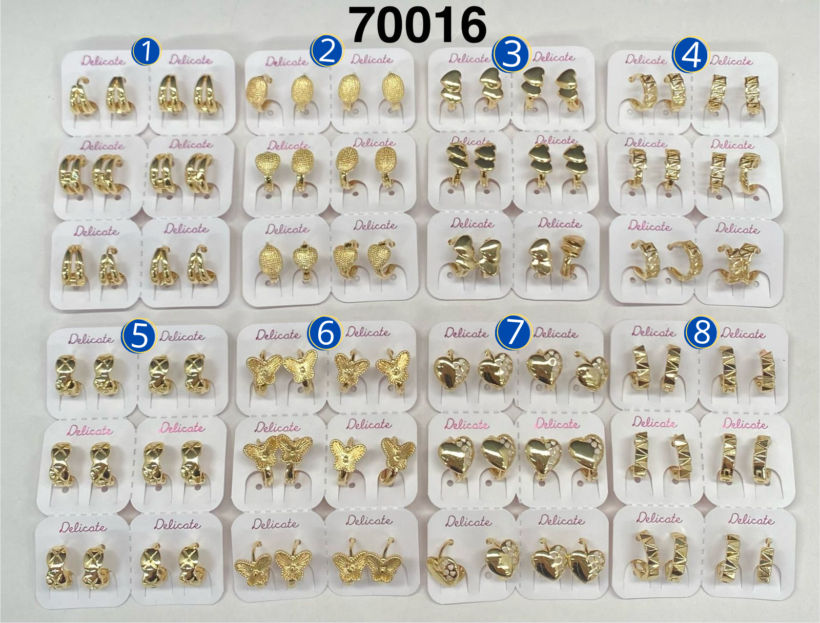 Paquete de 6 pares de Aretes Dorados M40 Oro Laminado