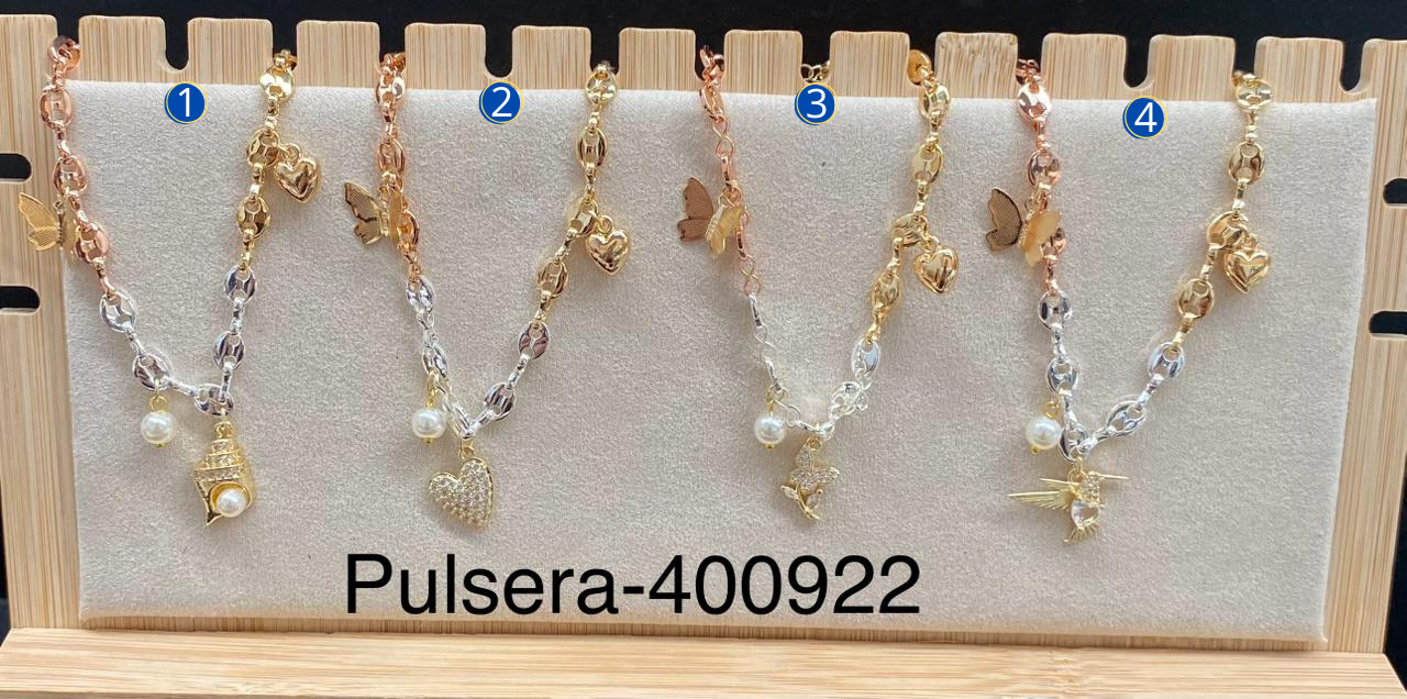 Pulseras de tres colores con diferentes dijes M5 Oro Laminado